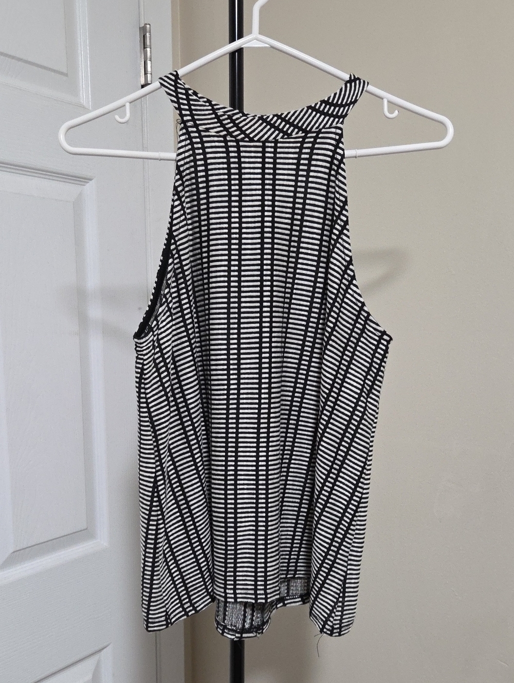 W5 Black and White Striped Racerback Tank Top